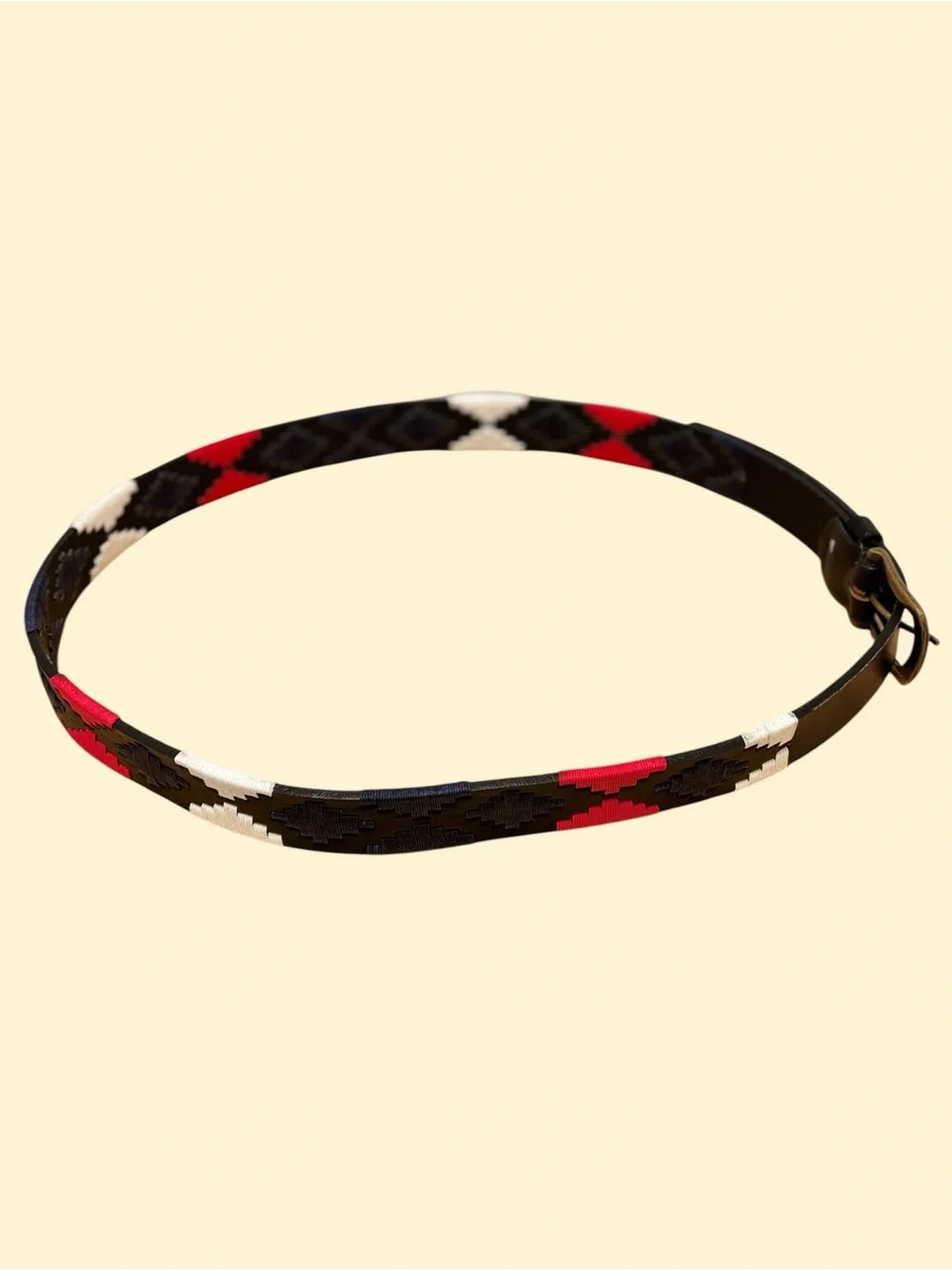 Unisex Woven Pattern Leather Belt - Black, Red & White Eu 115 Us 40-45 inches.